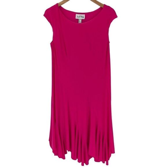 Joseph Ribkoff Short Cap Sleeve Asymmetrical Flowy Midi Dress Women 10 Pink - Picture 1 of 10